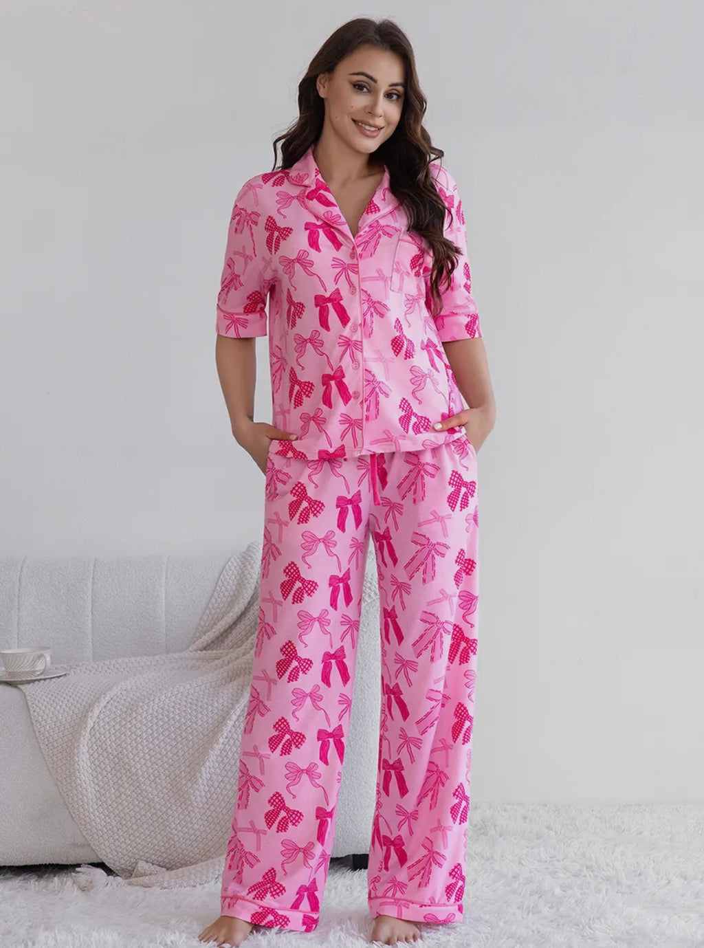 Pink Bow Knot Pajama Set