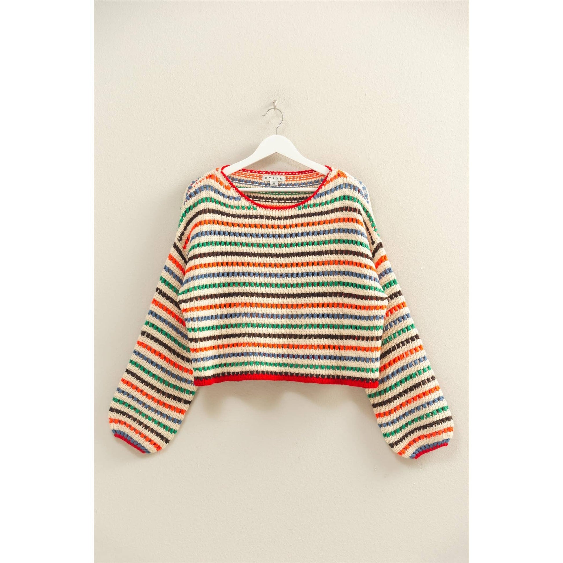 Multi Color Stripe Oversized Sweater: CREAM