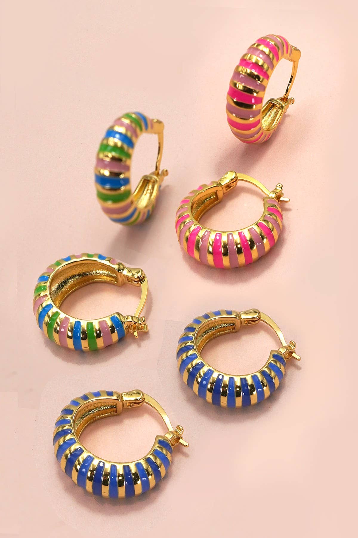 COLORFUL ENAMEL HUGGIE HOOP EARRINGS | Blue