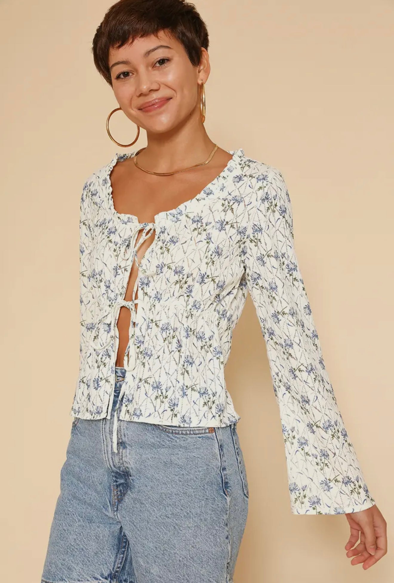 Front Tie Floral Top
