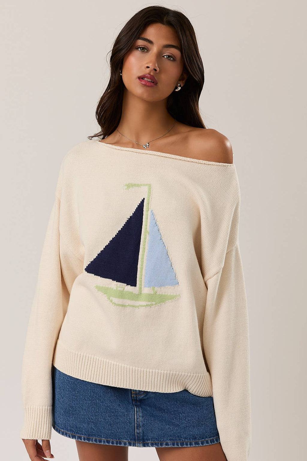 BOAT NECK SWEATER TOP: IVORY