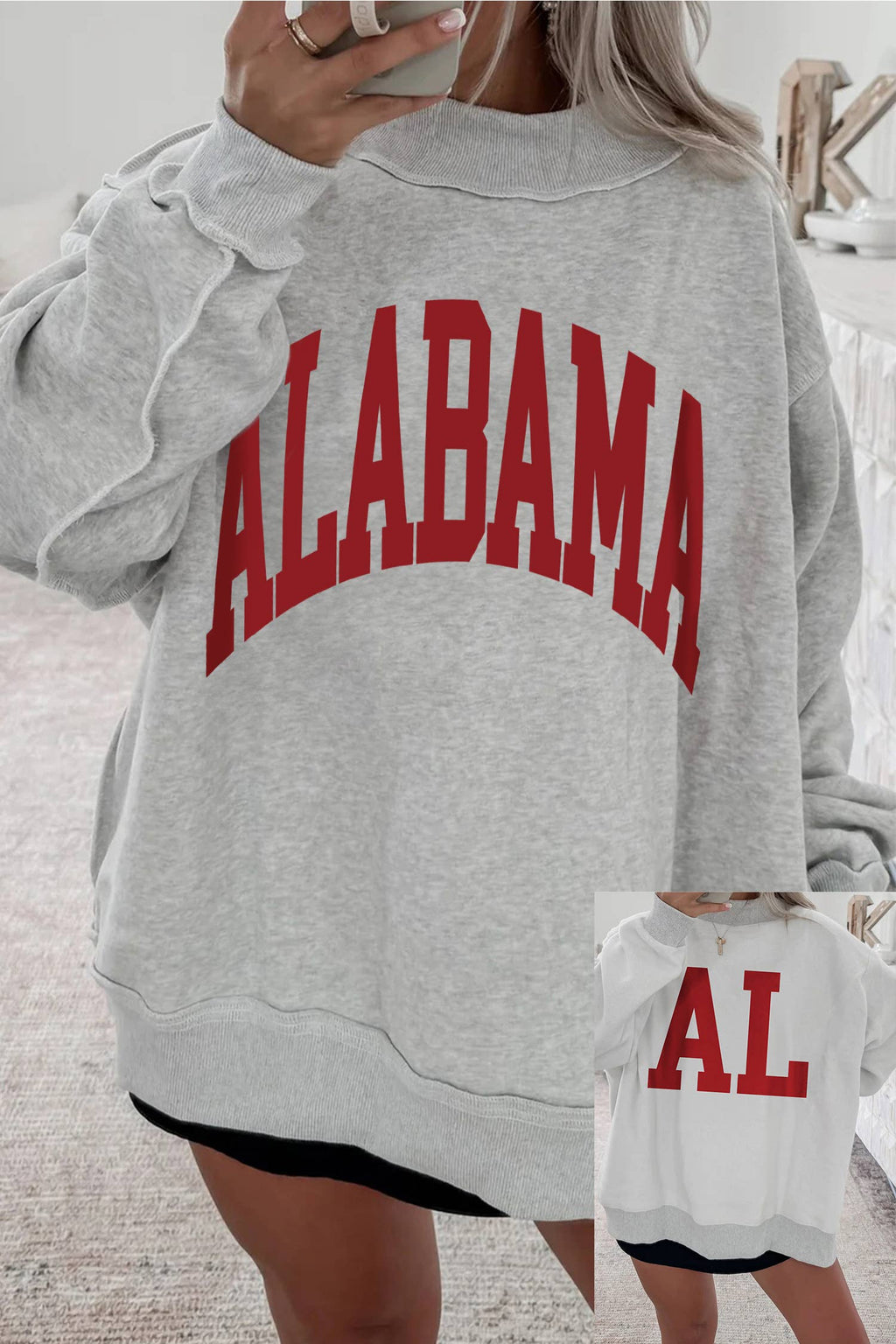 Light Grey AL Reversible Printed Ribbed Patchwork Mock Neck : Light Grey
