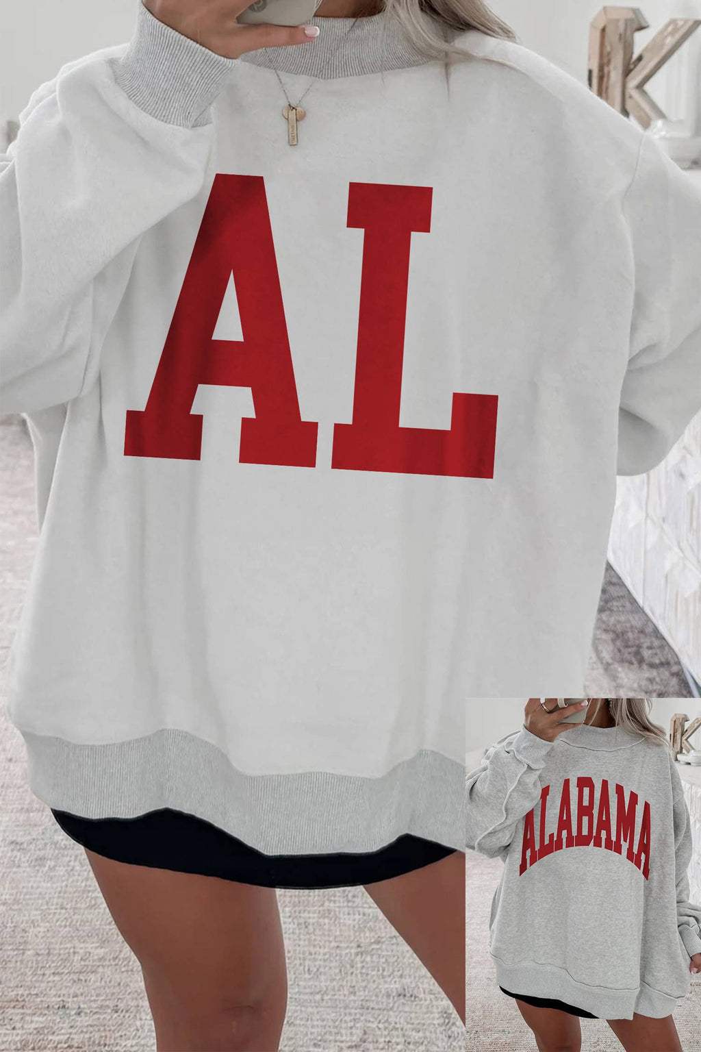 Light Grey AL Reversible Printed Ribbed Patchwork Mock Neck : Light Grey
