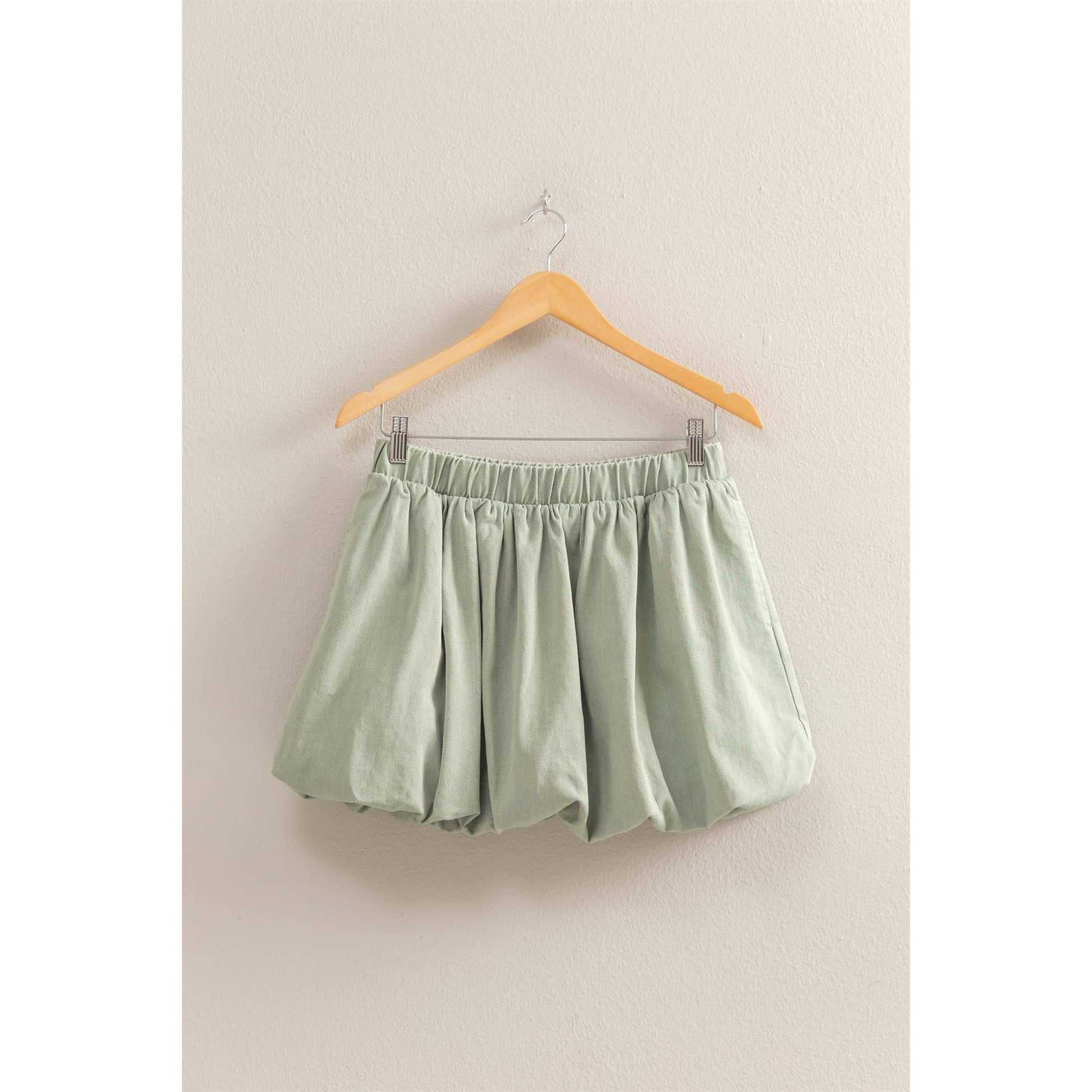 High Waist Woven Bubble Skirt: SAGE GREEN
