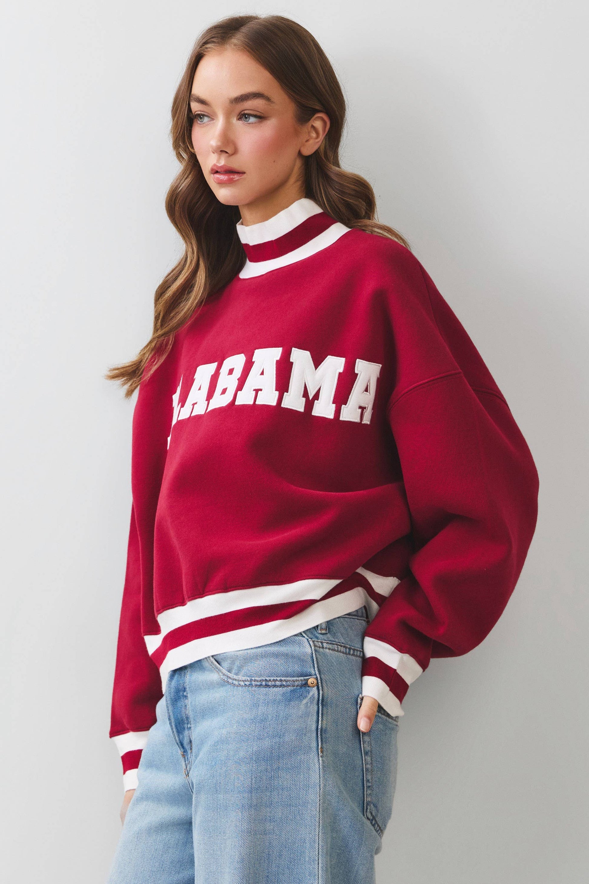 Alabama Lettering Cropped Sweatshirt: CRIMSON