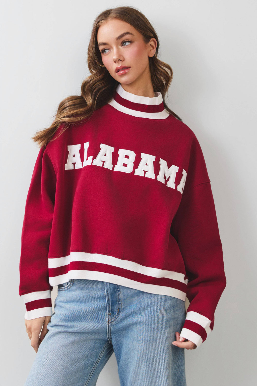 Alabama Lettering Cropped Sweatshirt: CRIMSON