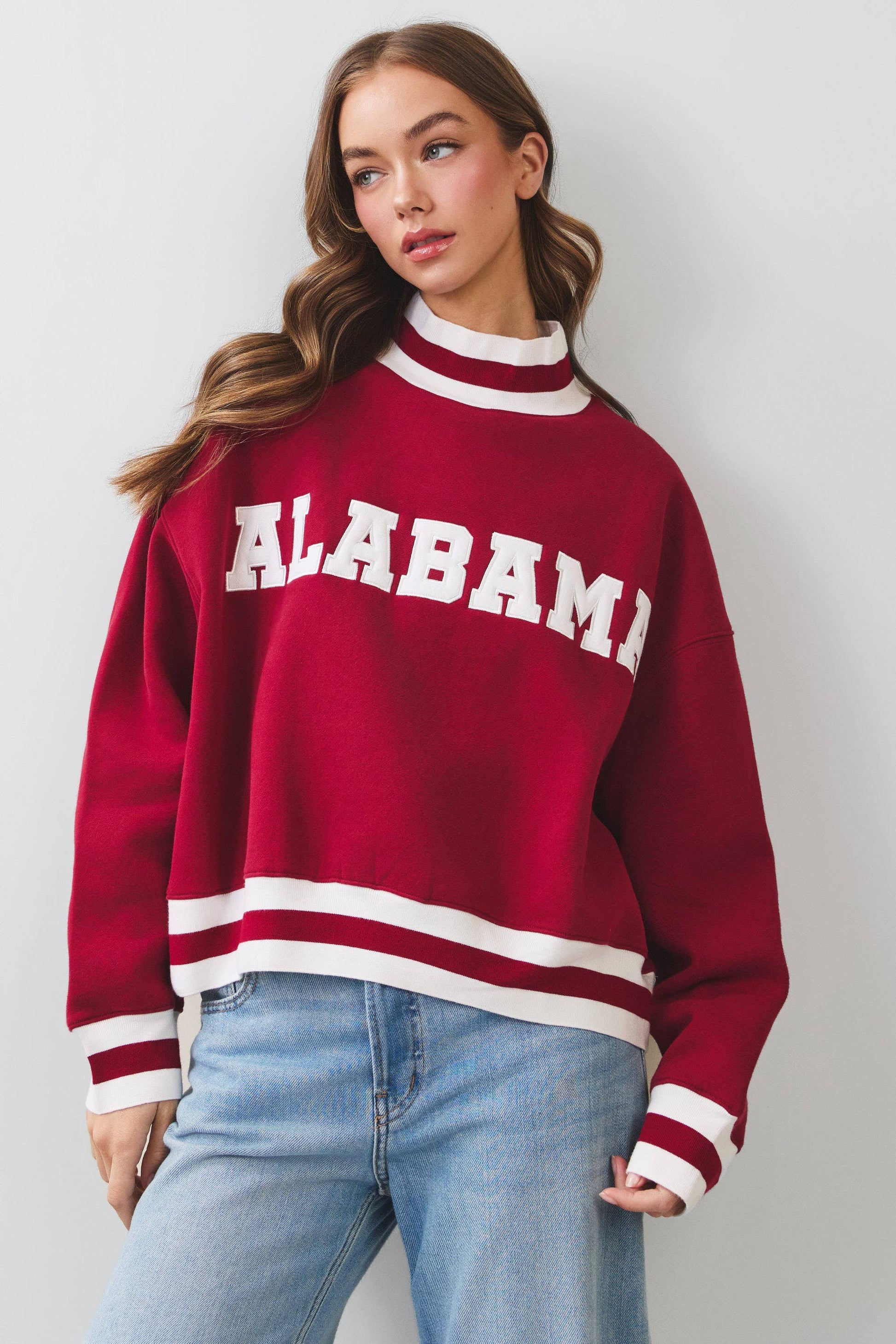 Alabama Lettering Cropped Sweatshirt: CRIMSON