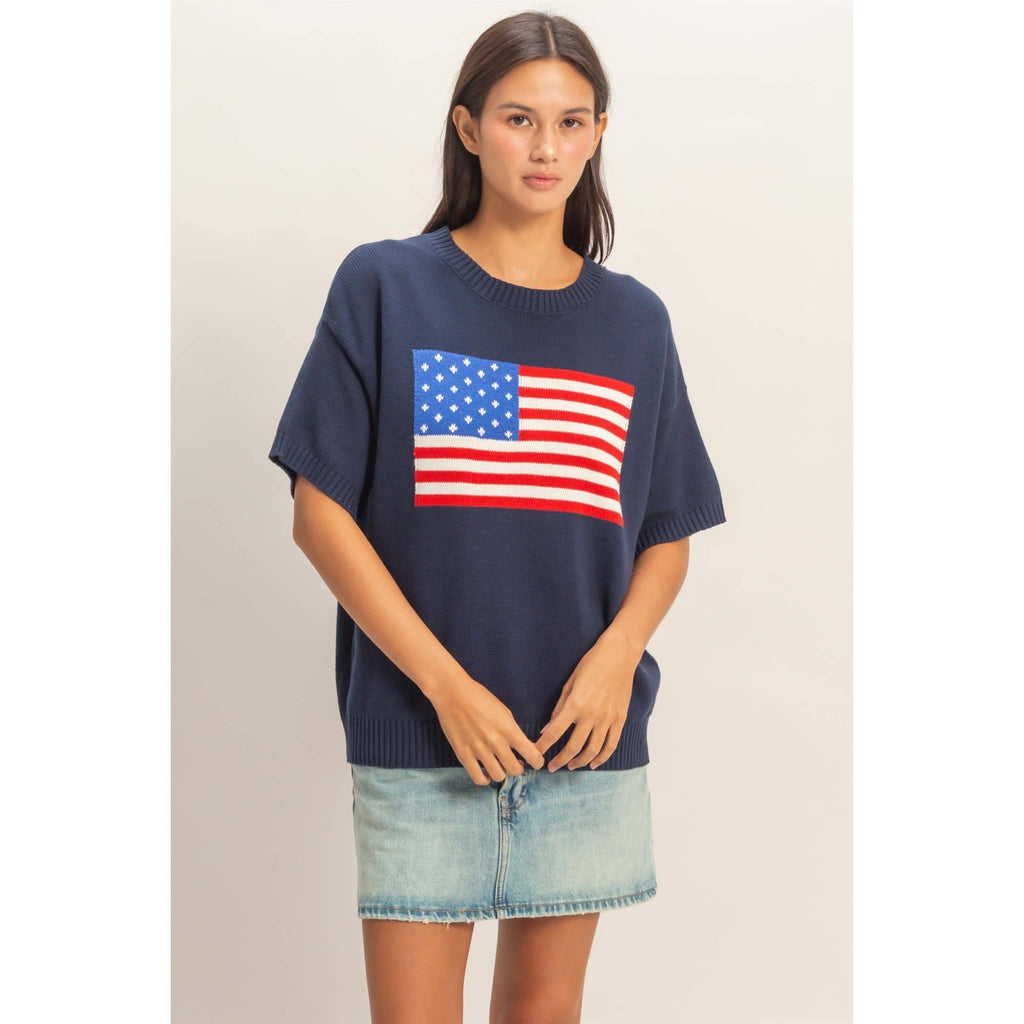 American Flag Knit Top: NAVY
