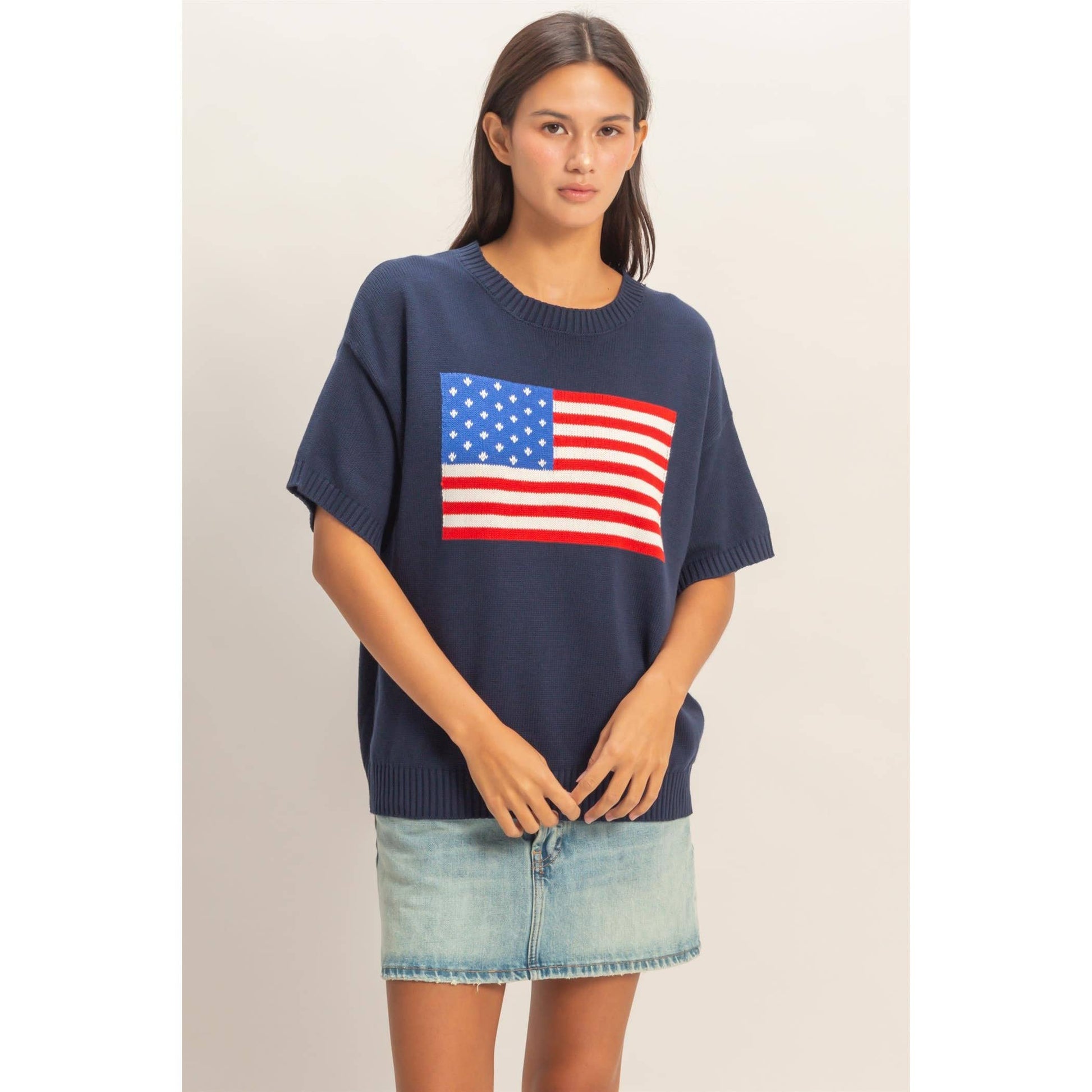 American Flag Knit Top: NAVY