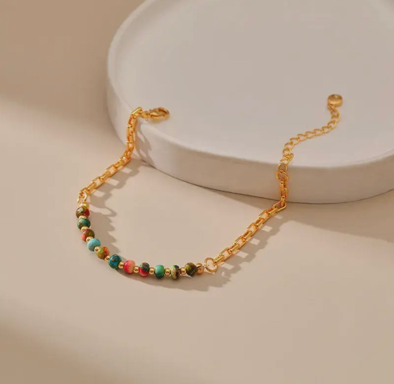Colorful Beaded 18K Gold Plated Bracelet
