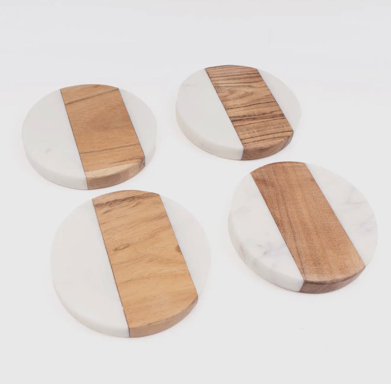 Marble & Wood Round Coaster Set