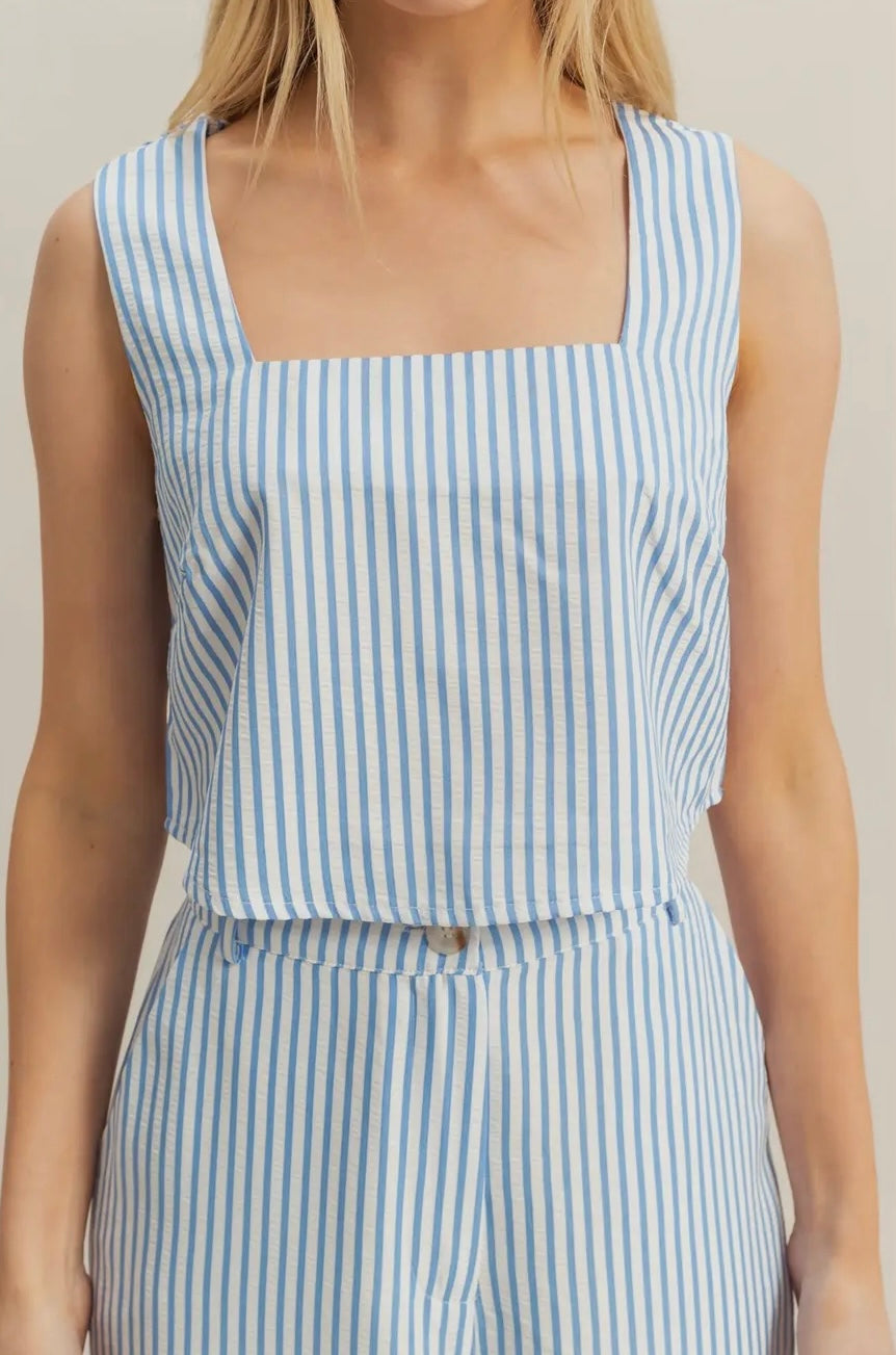 Textured Strip Top Pants Set