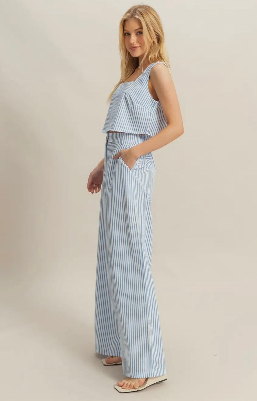Textured Strip Top Pants Set