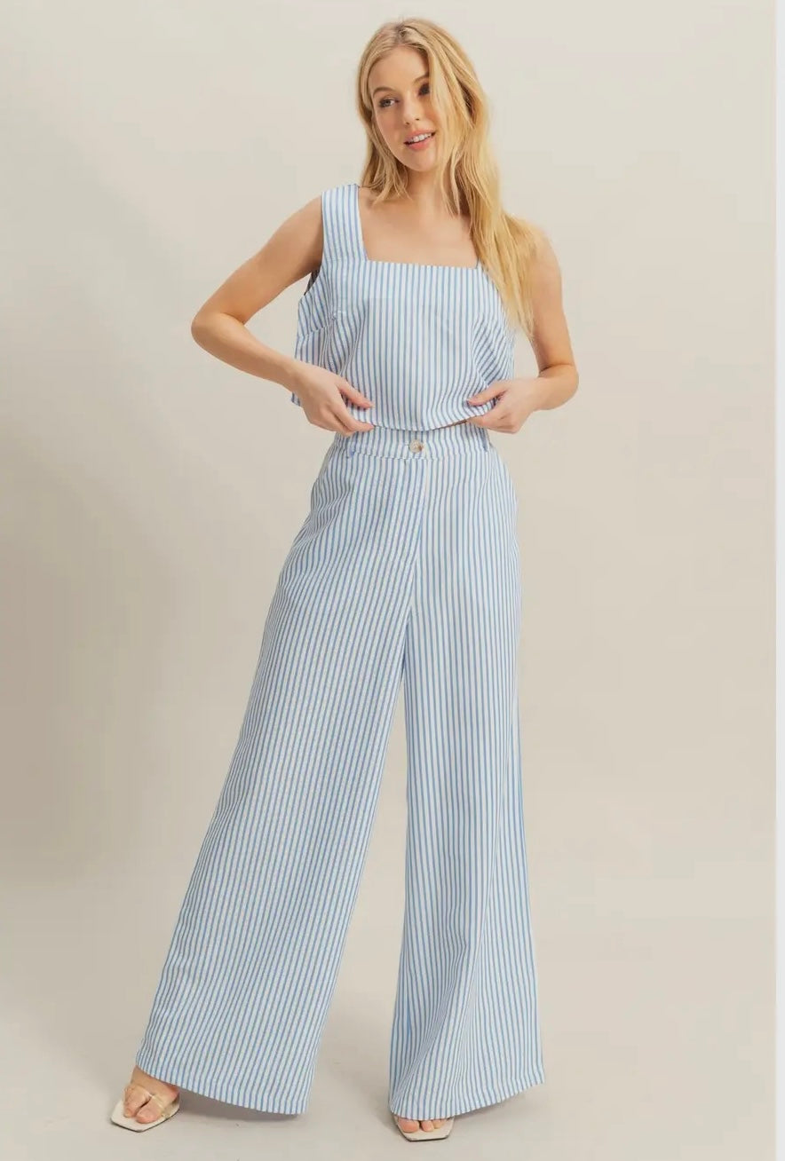 Textured Strip Top Pants Set