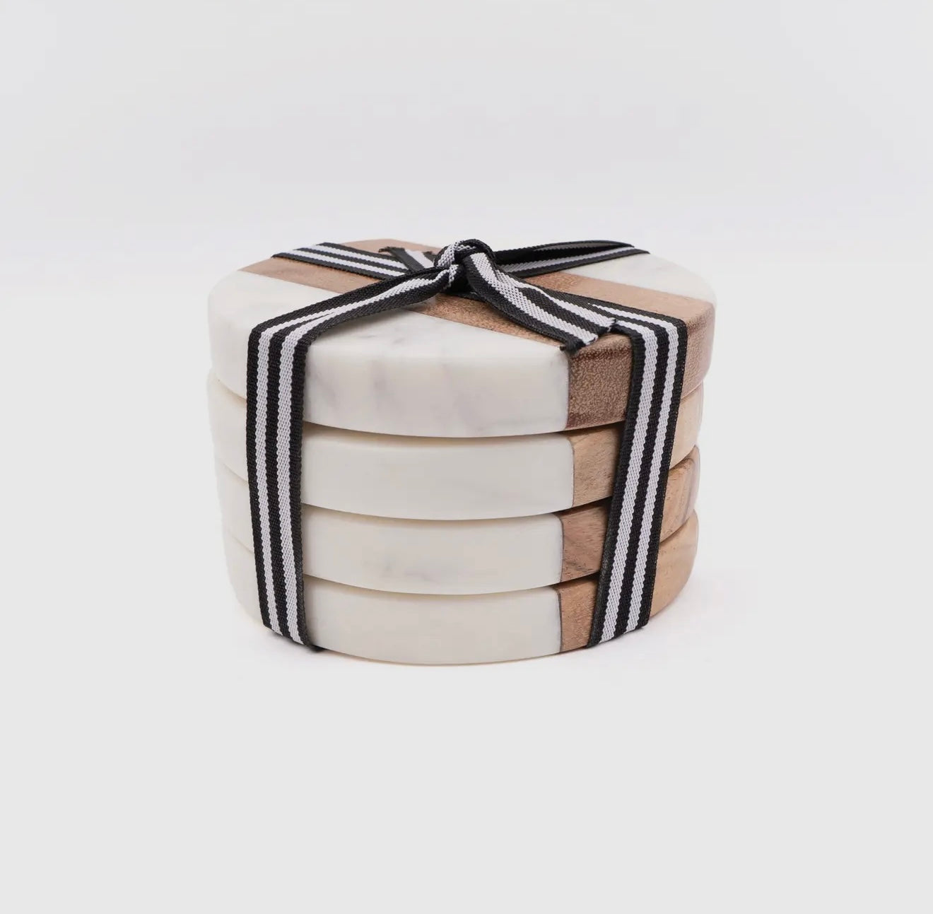 Marble & Wood Round Coaster Set