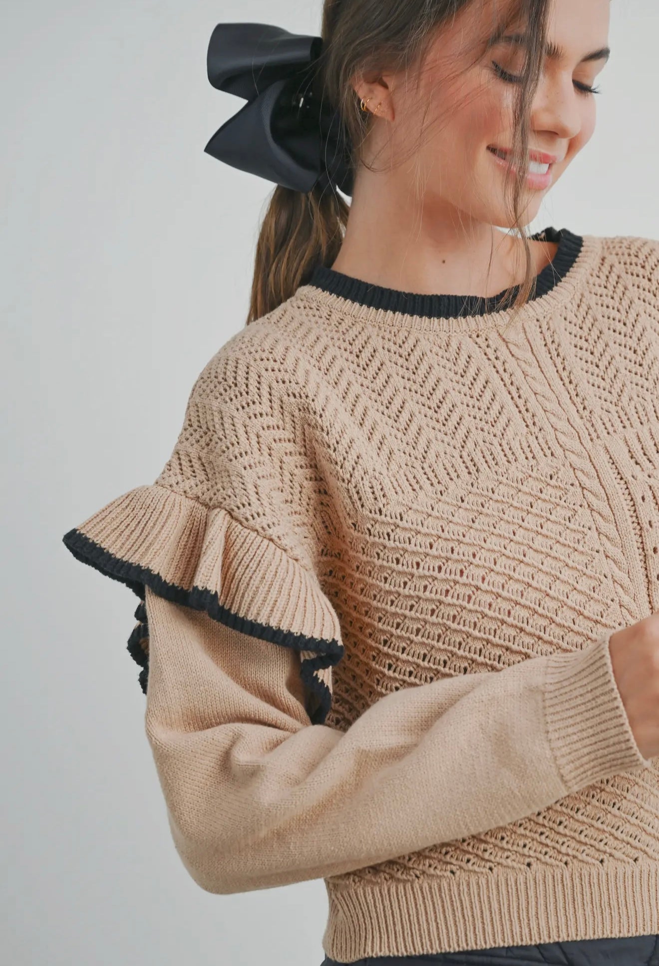 Ruffled Shoulder Knitted Sweater