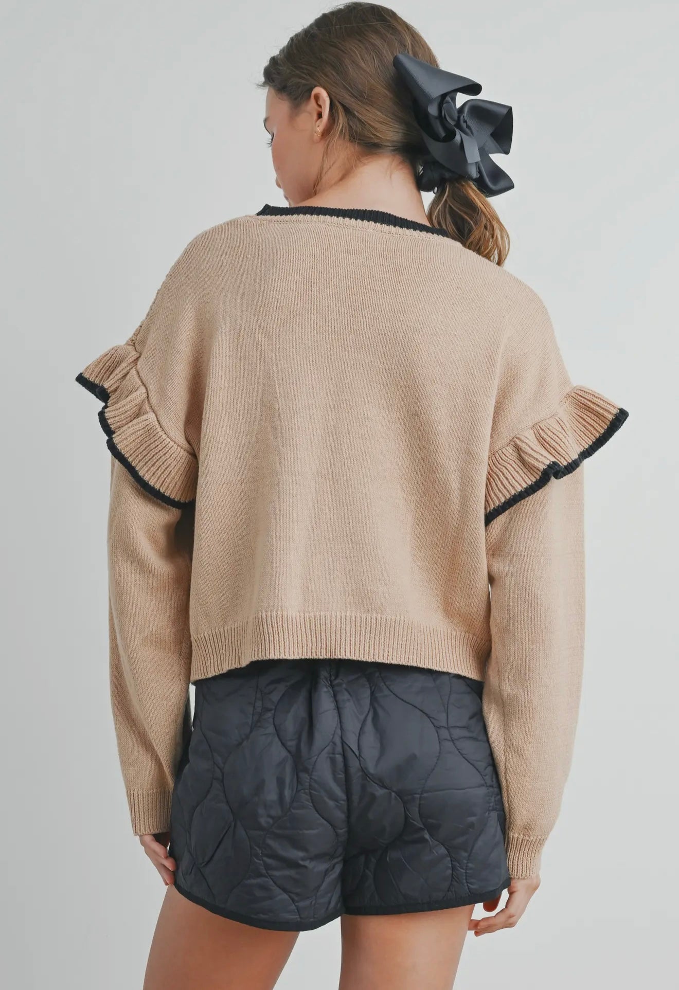 Ruffled Shoulder Knitted Sweater