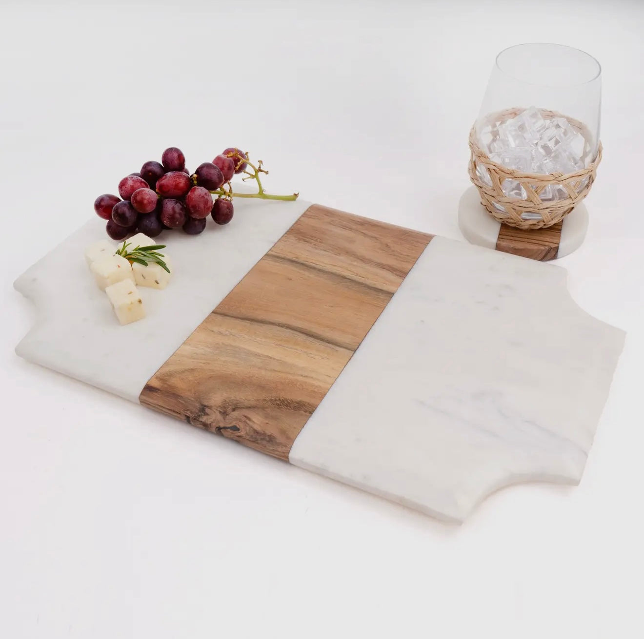 Marble & Wood Beveled Serving Board