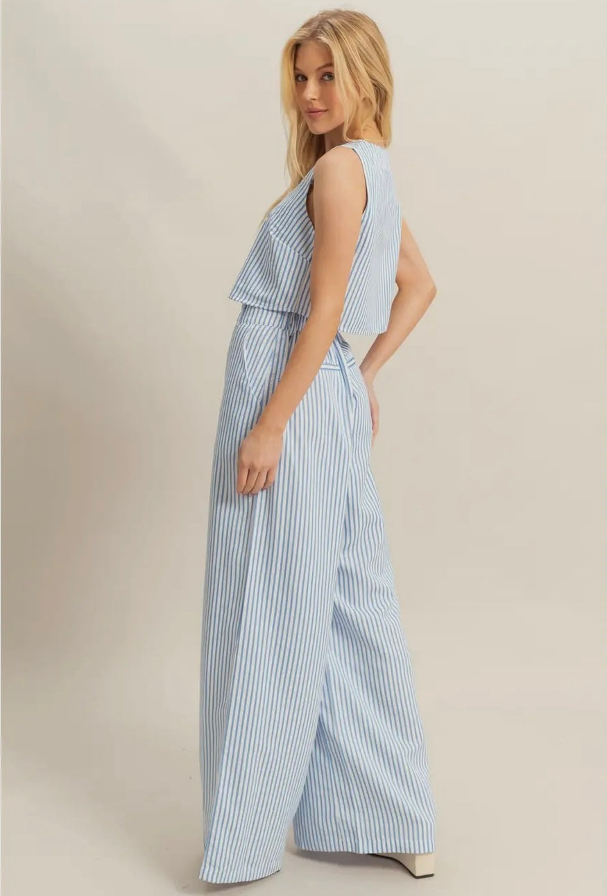 Textured Strip Top Pants Set
