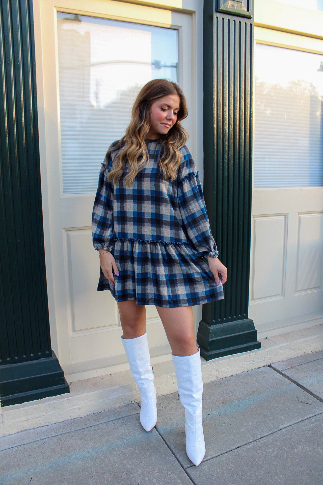 Checkered Print Babydoll Dress
