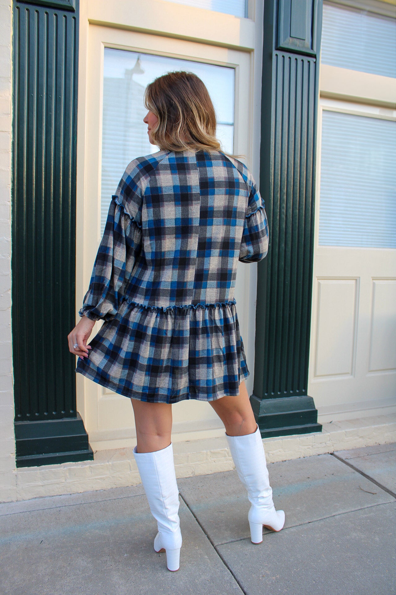 Checkered Print Babydoll Dress