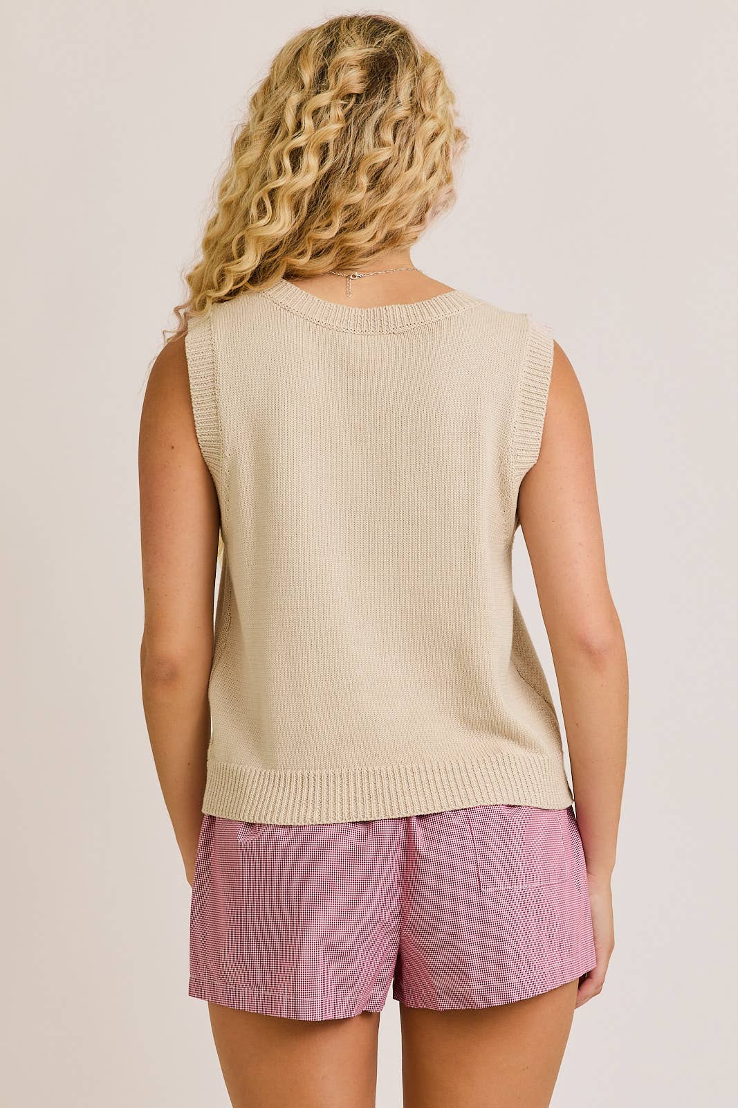 AMERICAN FLAG SLEEVELESS SWEATER TOP: TAUPE
