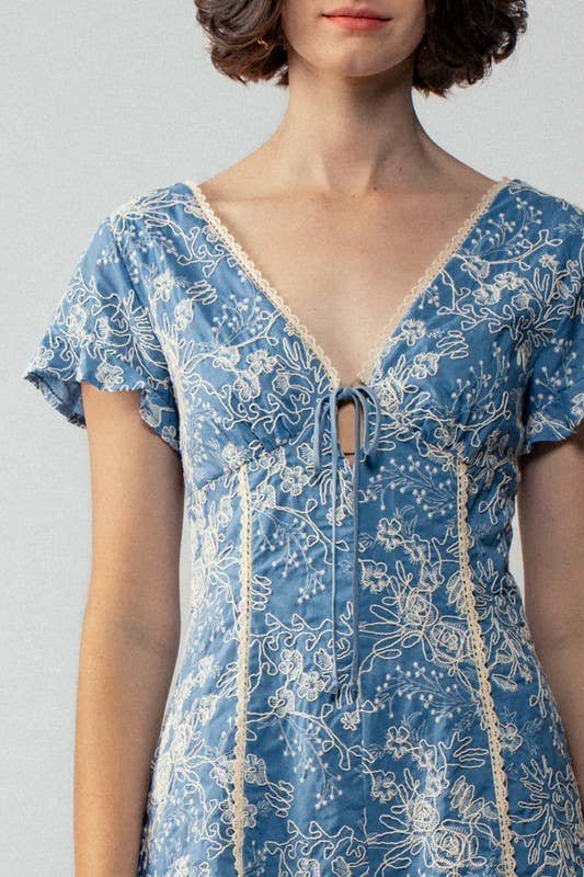 Boho Embroidered Flutter Sleeve Romper