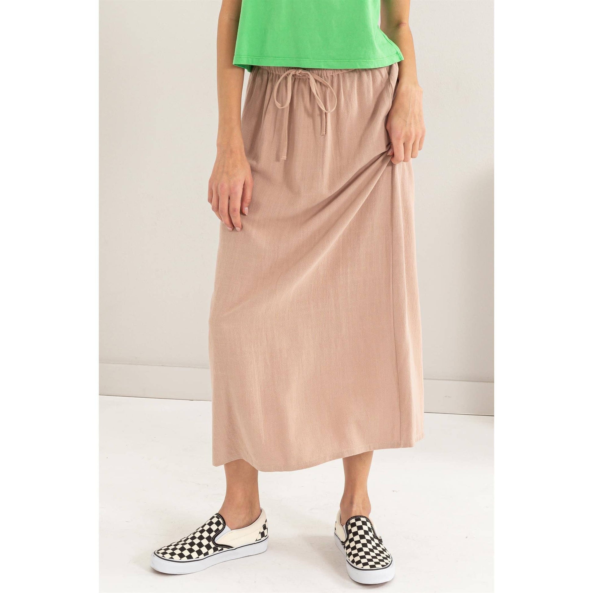 Linen Midi Skirt: TAN