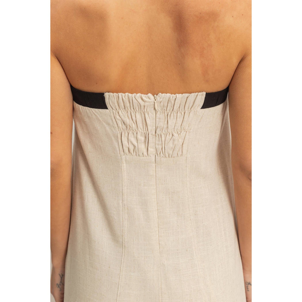 Strapless Button-Front Maxi Dress: OATMEAL