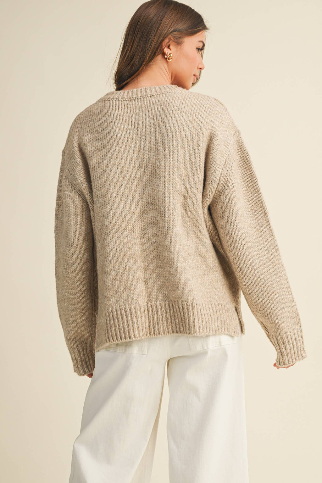 FRONT PATCH POCKET SWEATER TOP: TAUPE / S