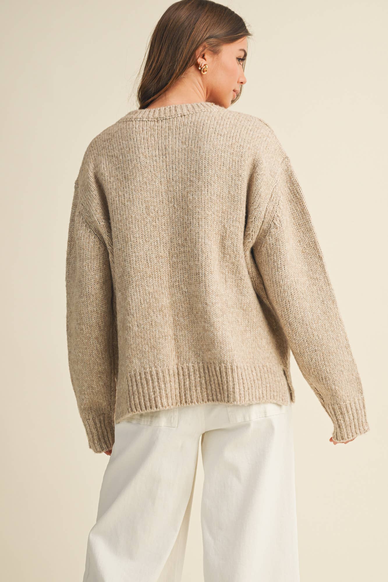 FRONT PATCH POCKET SWEATER TOP: TAUPE / S