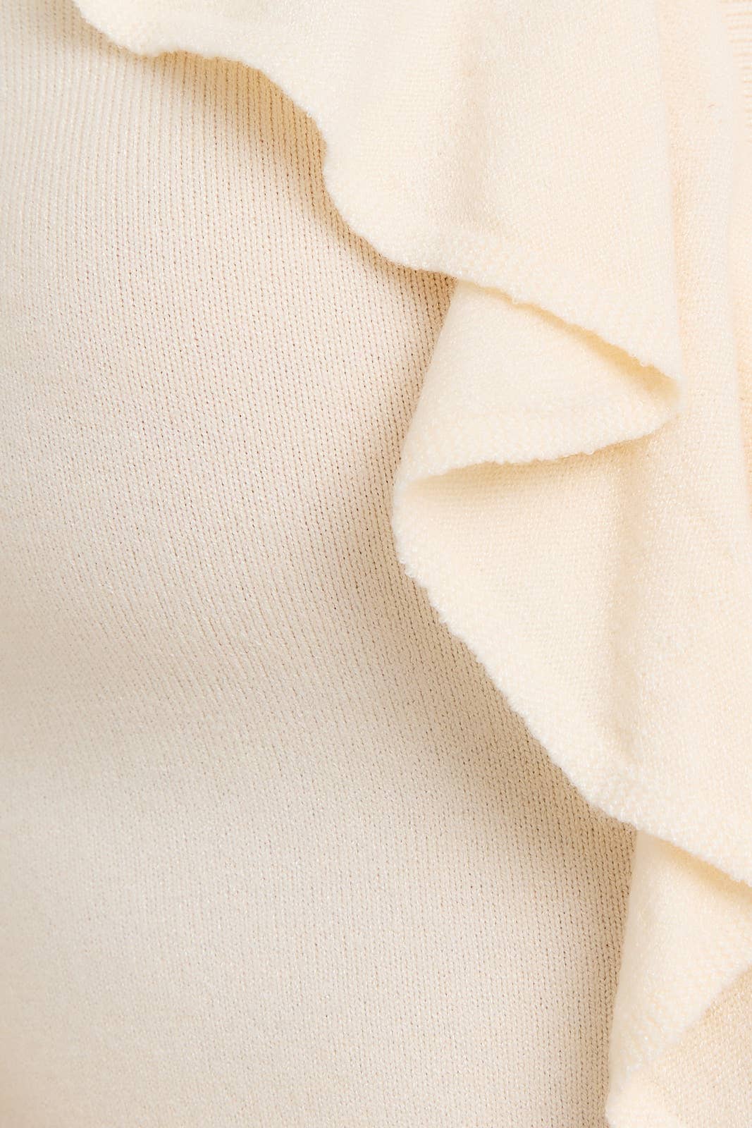LONG SLEEVE V-NECK RUFFLED SWEATER: CREAM