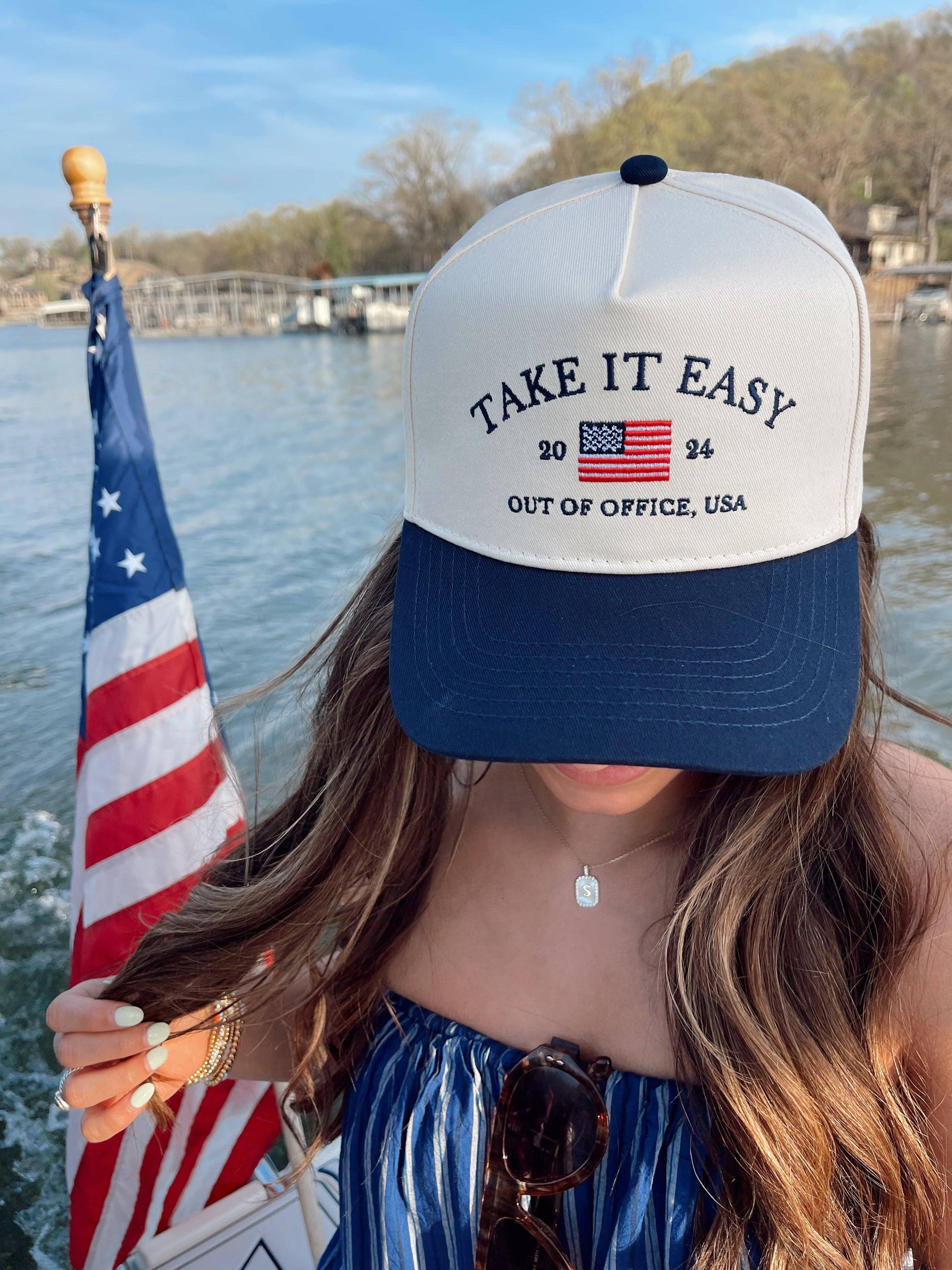 Take it Easy Vintage Trucker Hat: Navy