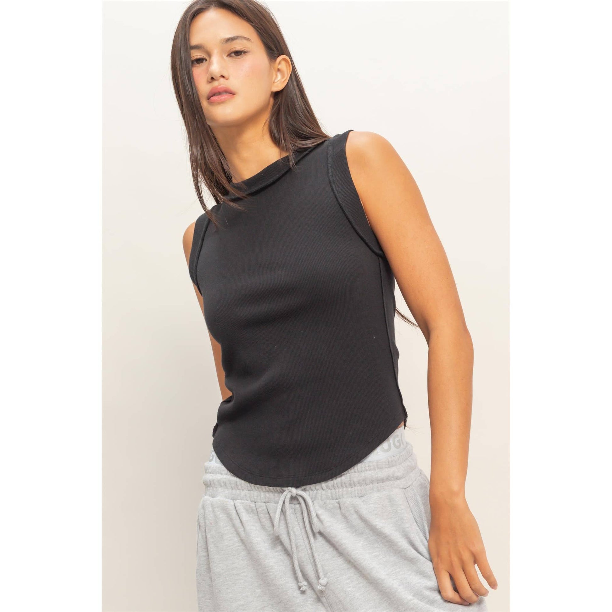 Seam Detail Tank Top: BLACK