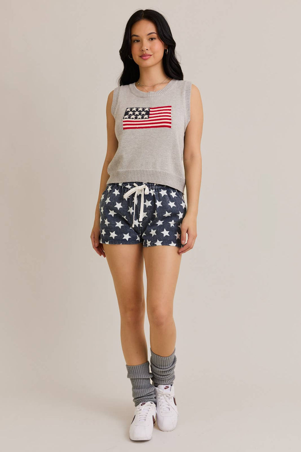 AMERICAN FLAG SLEEVELESS SWEATER TOP: TAUPE