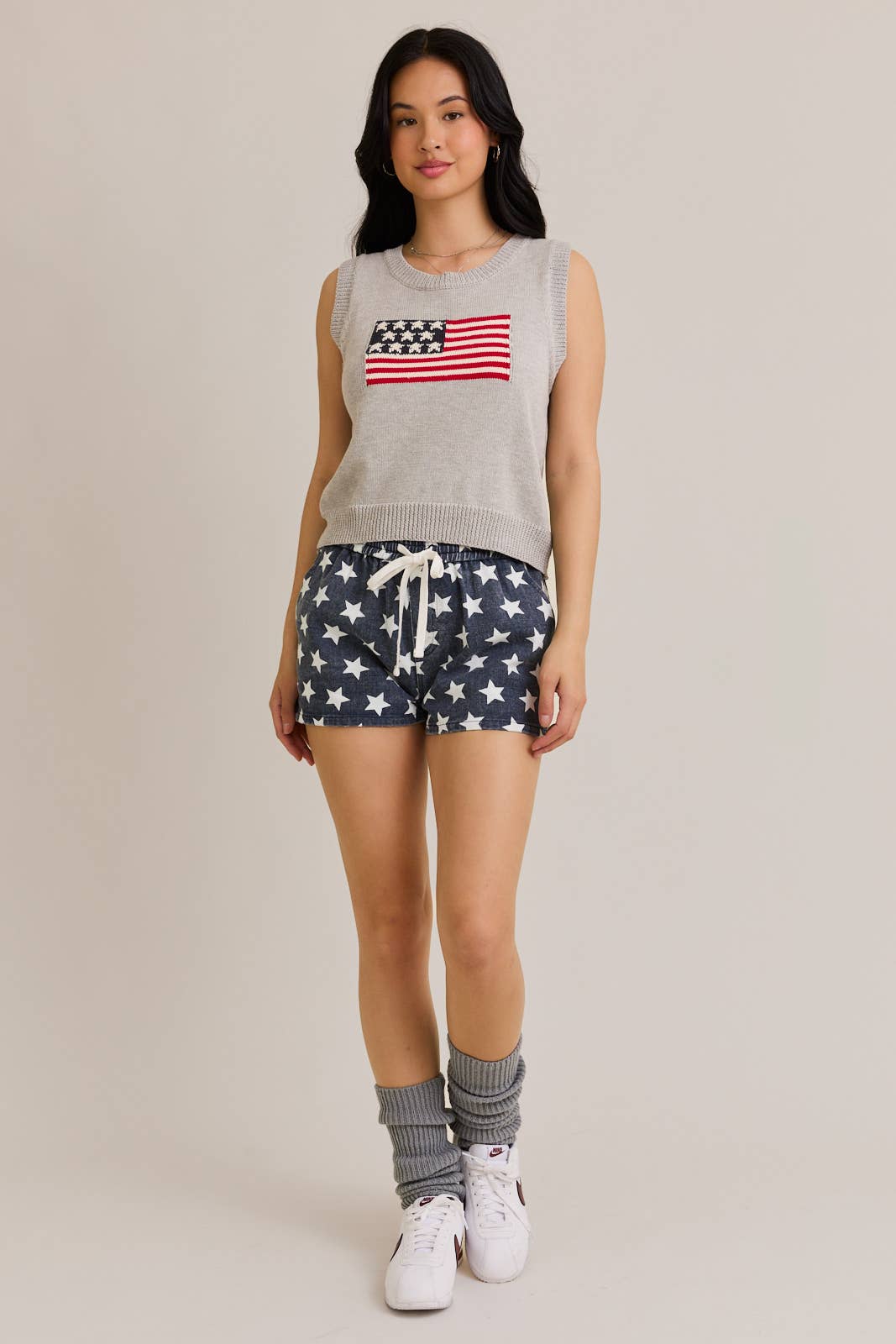 AMERICAN FLAG SLEEVELESS SWEATER TOP: TAUPE
