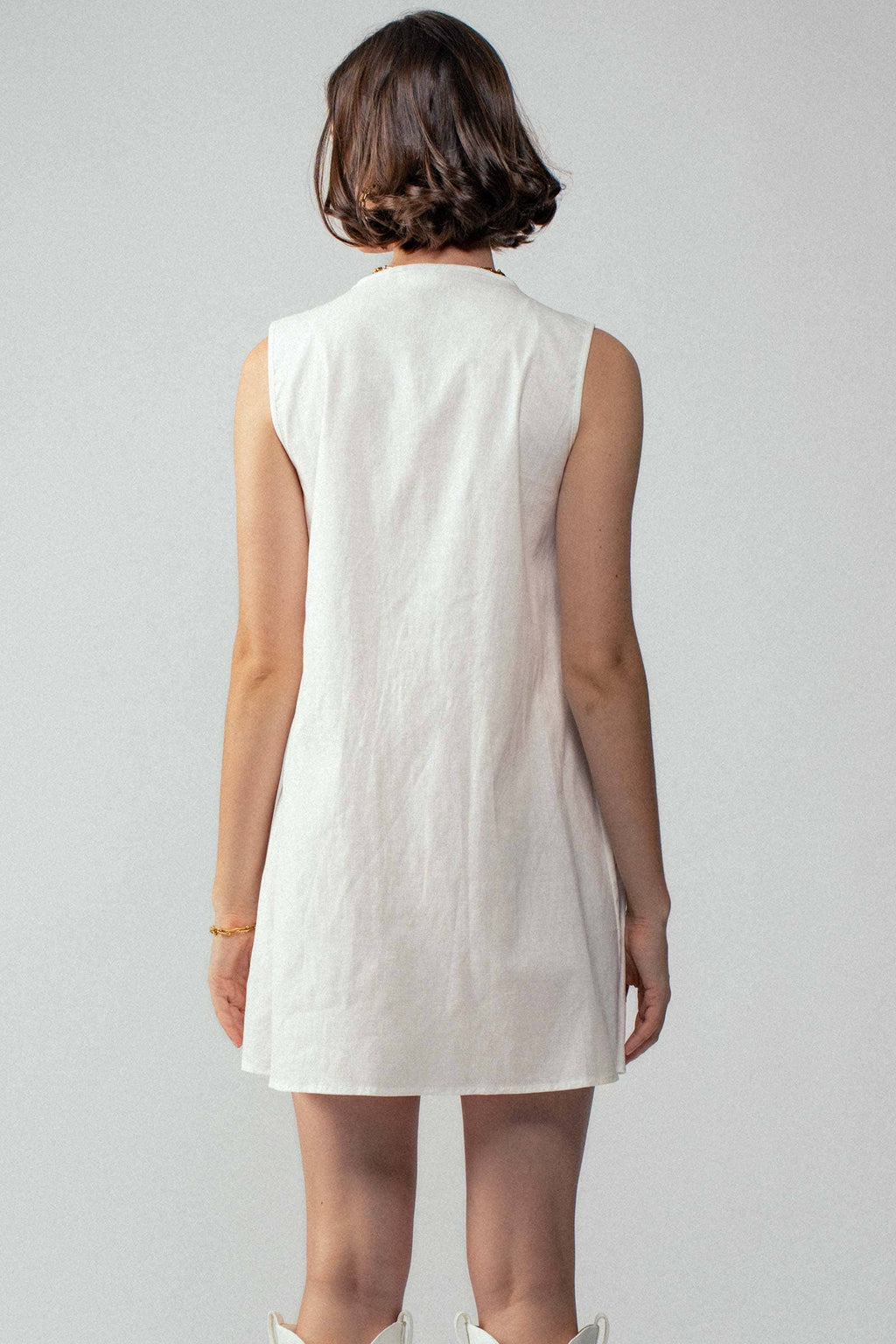 Romantic Pleated Deep V Neck Front Tie Sleeveless Mini Dress