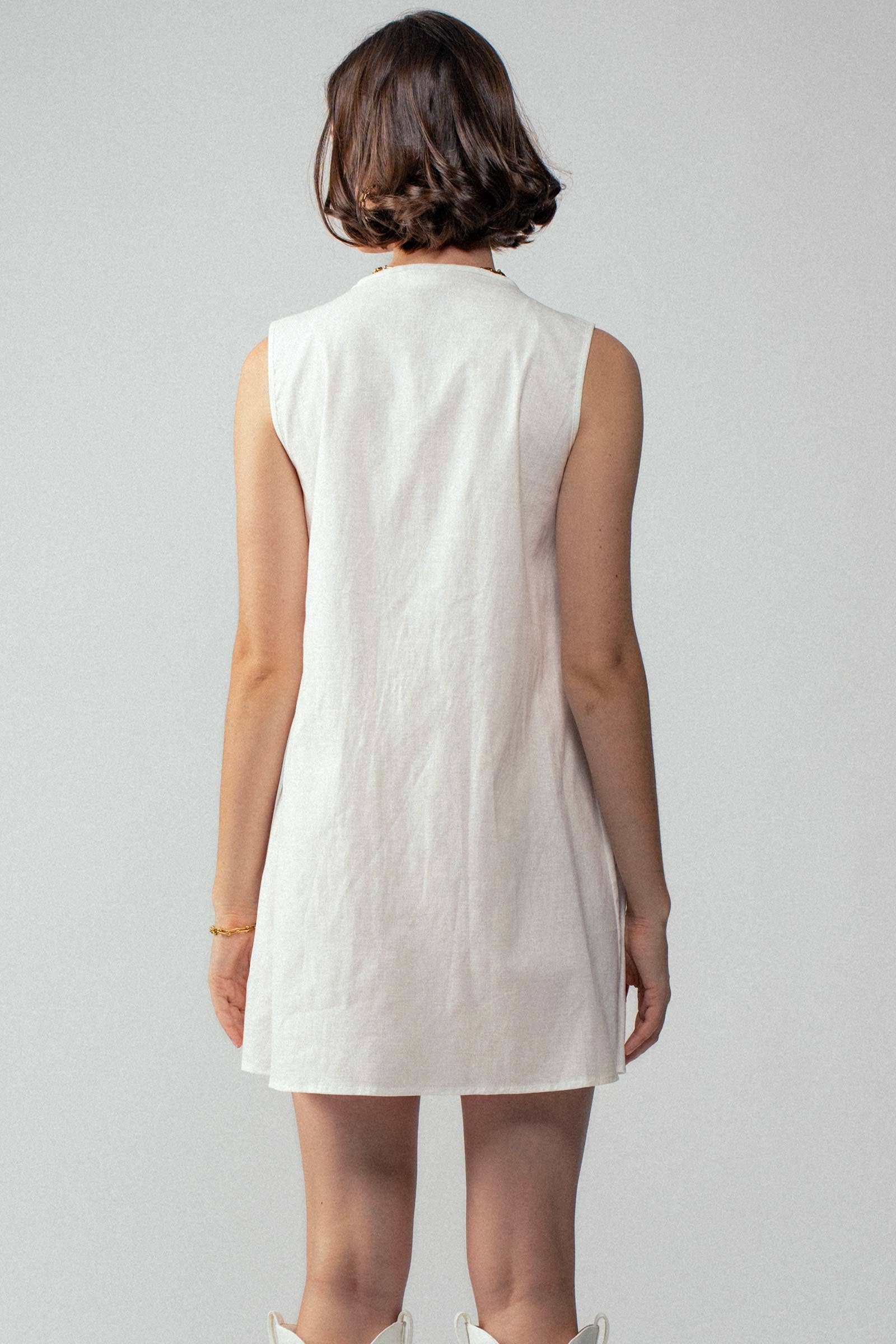 Romantic Pleated Deep V Neck Front Tie Sleeveless Mini Dress
