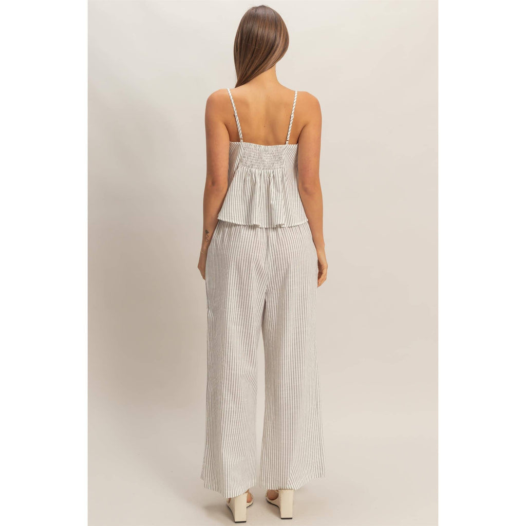 Spaghetti Strap Top And Wide-Leg Pants Set: OFF WHITE