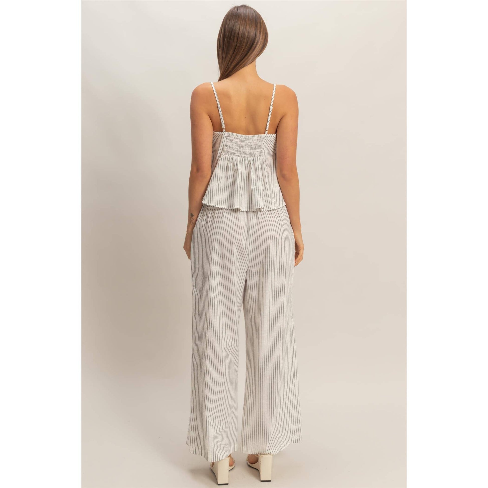 Spaghetti Strap Top And Wide-Leg Pants Set: OFF WHITE