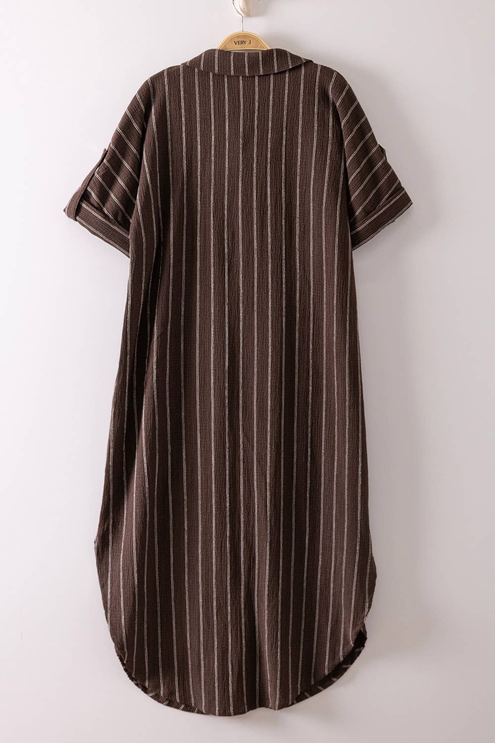 Striped Linen Midi Button Down Shirt Dress: TAUPE