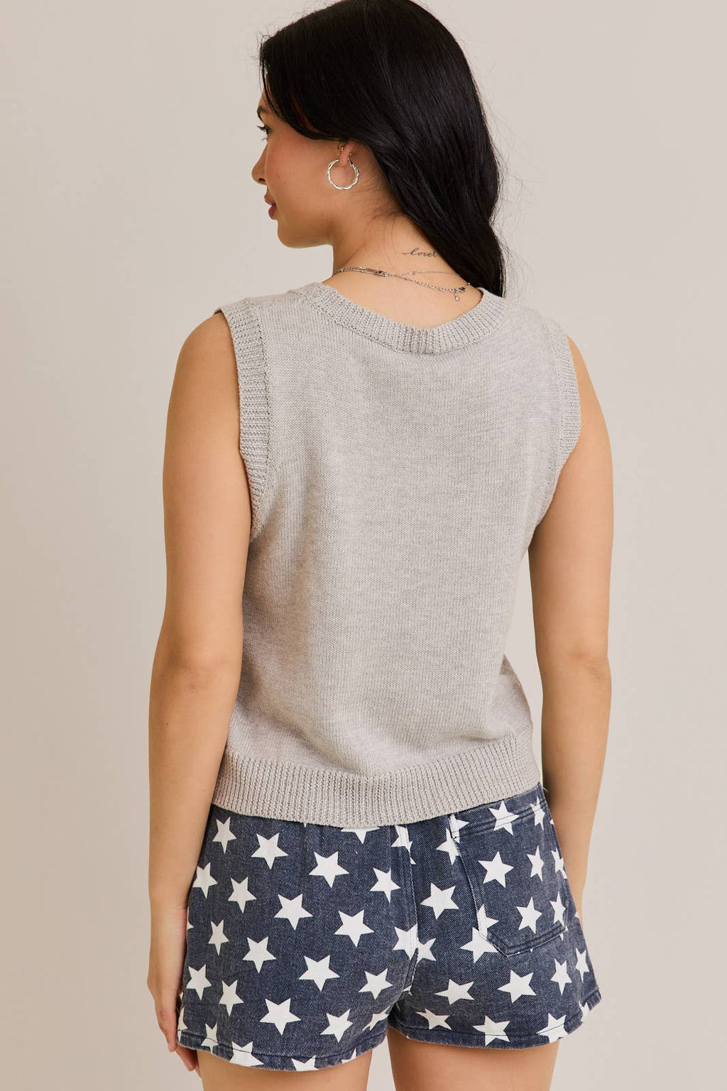 AMERICAN FLAG SLEEVELESS SWEATER TOP: TAUPE