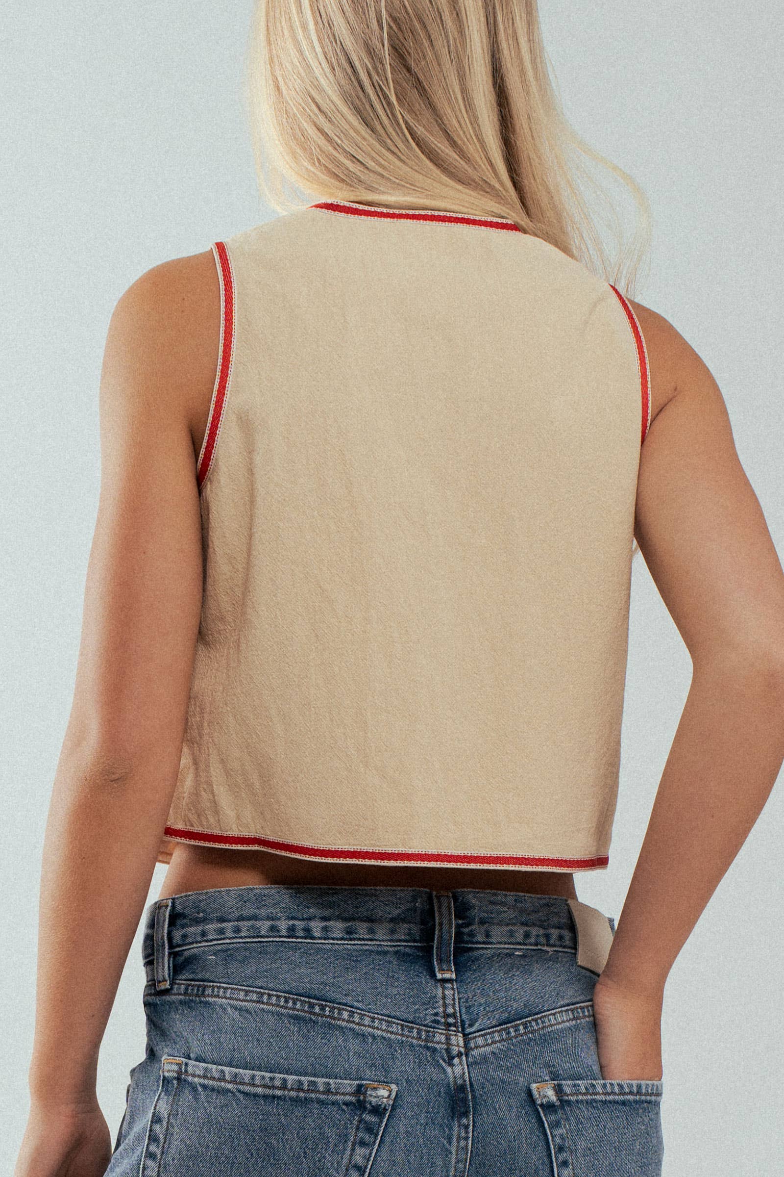 Boho Embroidered Tie Front Western Vest: KHAKI