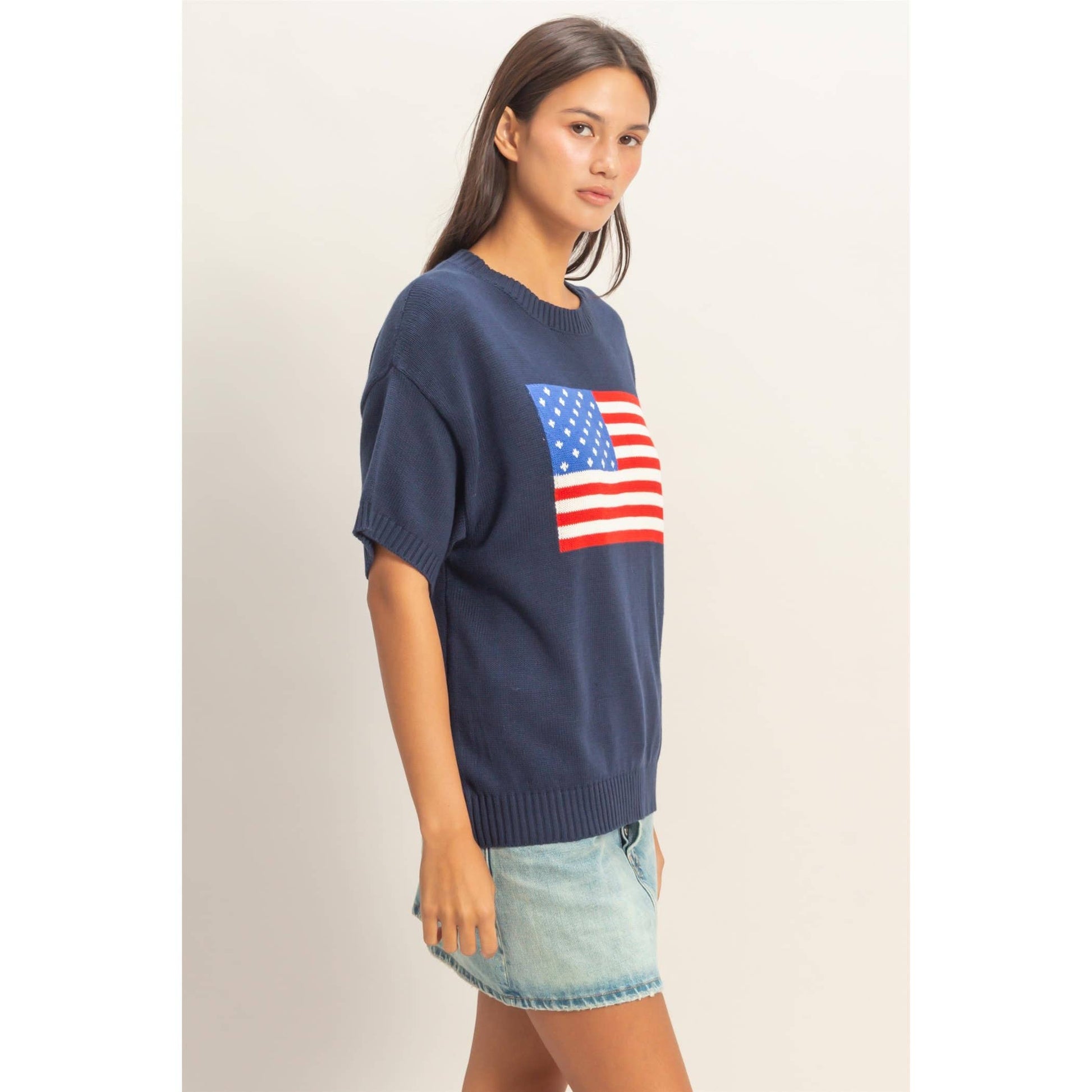 American Flag Knit Top: NAVY