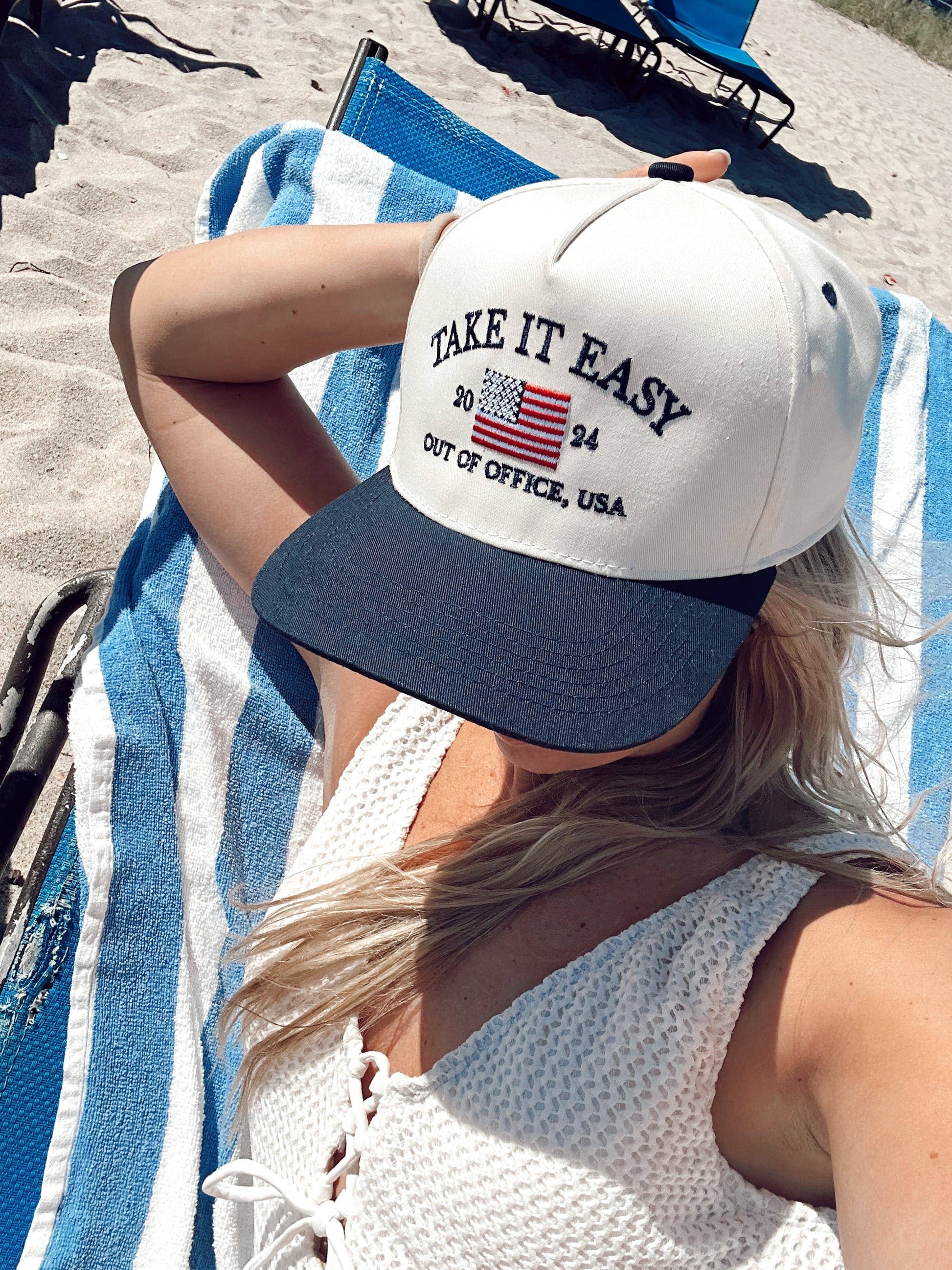 Take it Easy Vintage Trucker Hat: Navy