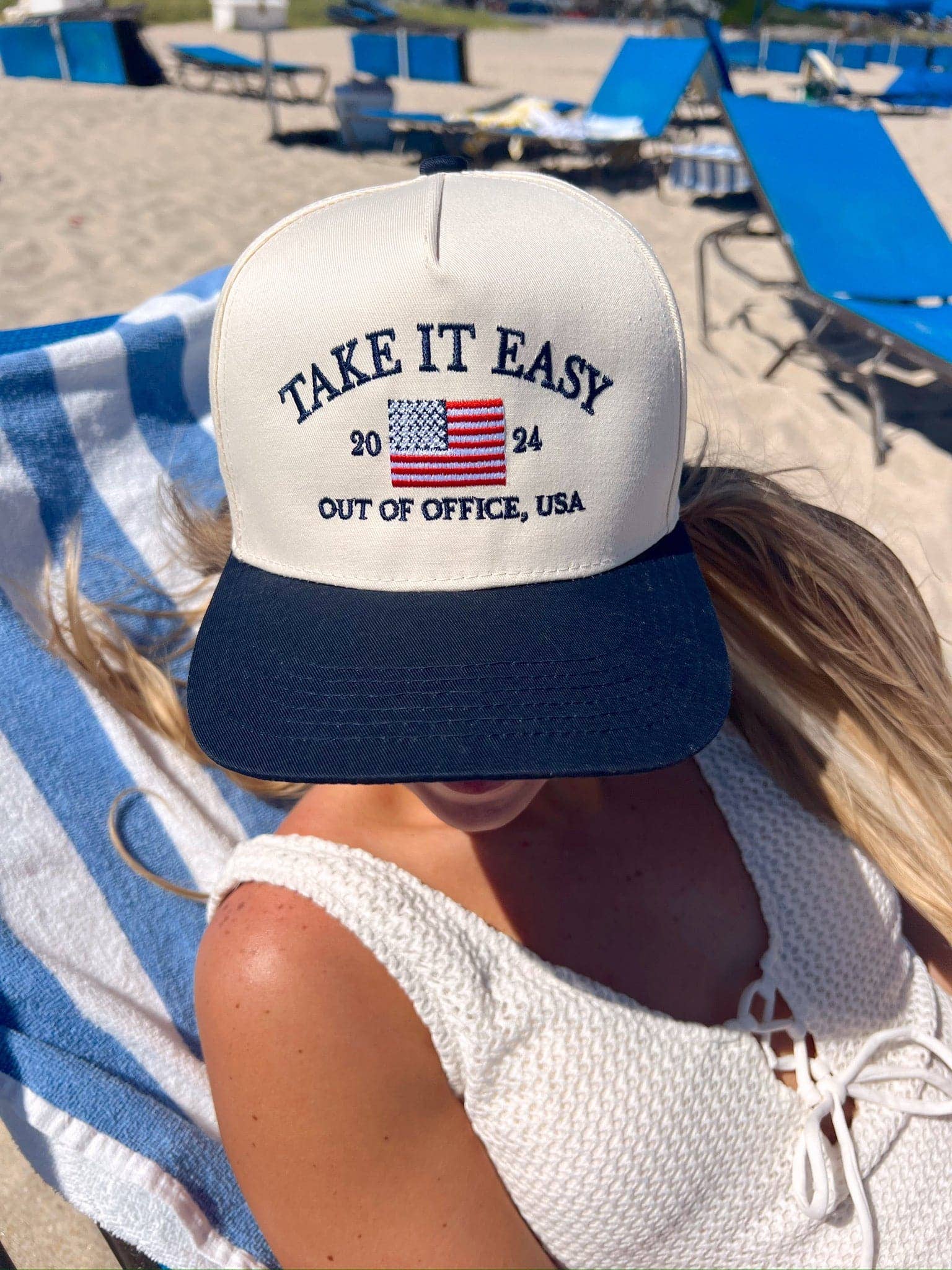 Take it Easy Vintage Trucker Hat: Navy