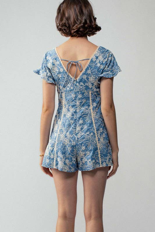 Boho Embroidered Flutter Sleeve Romper