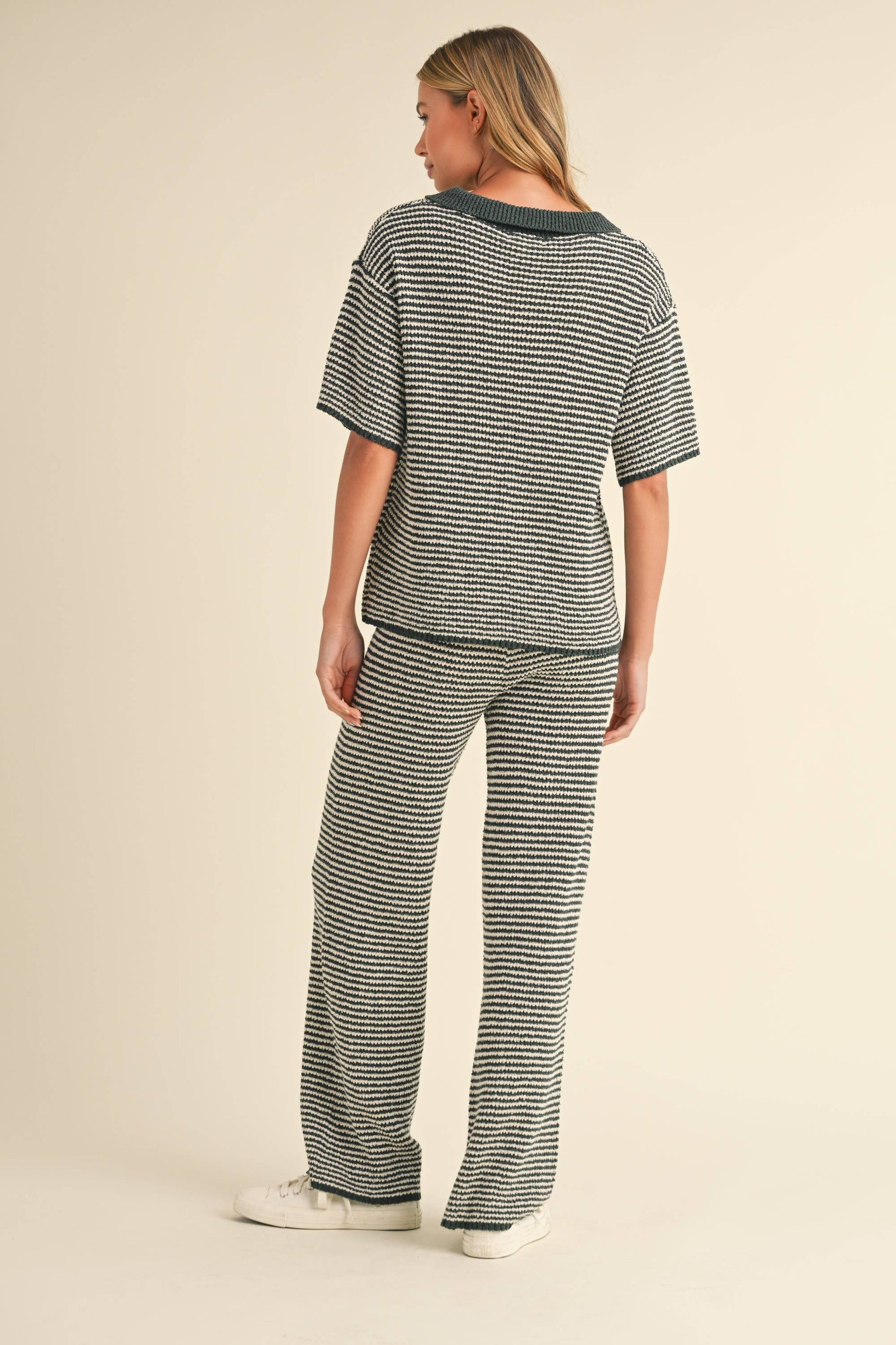 SHORT SLEEVE SWEATER TOP AND PANTS SET: HUNTER GREEN