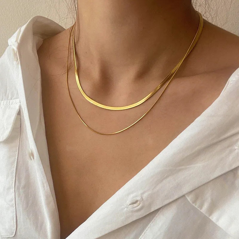 Layering Double 18K Gold Plated Chain Necklace