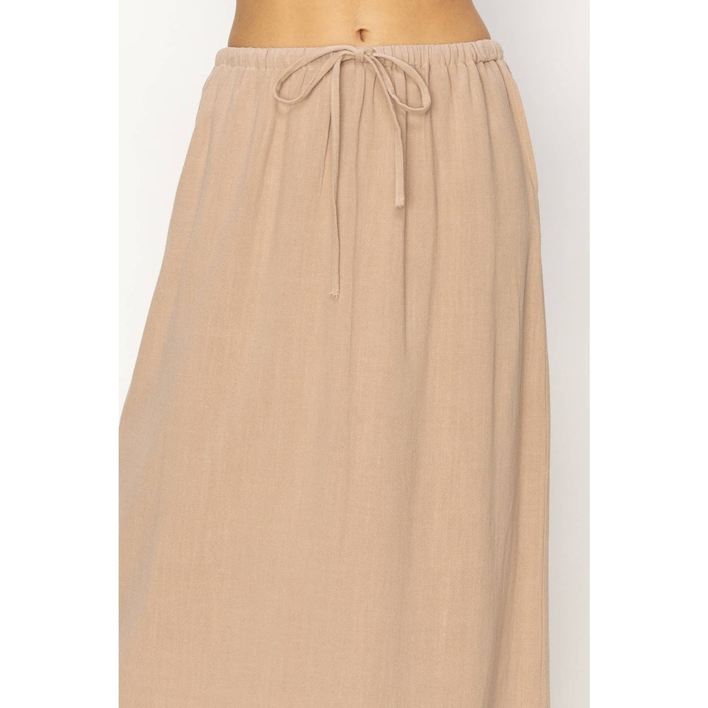Linen Midi Skirt: TAN